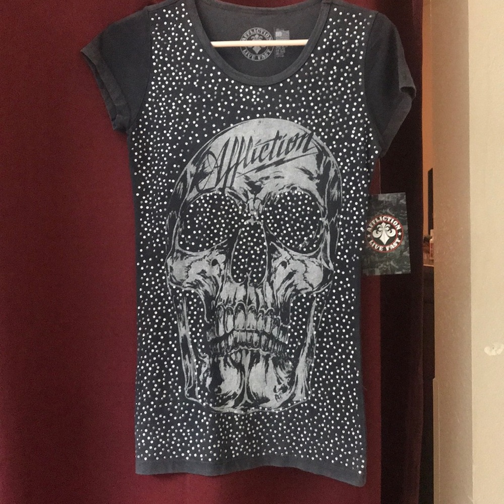 Grey affliction top with crystals